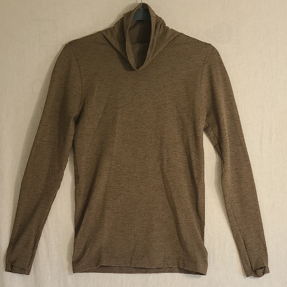Athleta Flurry Blizzard Shine Brown Turtleneck W/ Thumholes Size Small